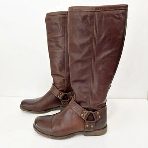 FRYE‎ Philip Harness Tall Knee High Dark Brown Size 6.5 Equestrian Cowgirl